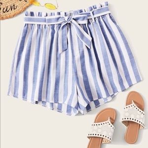 Blue Striped Paperbag Shorts